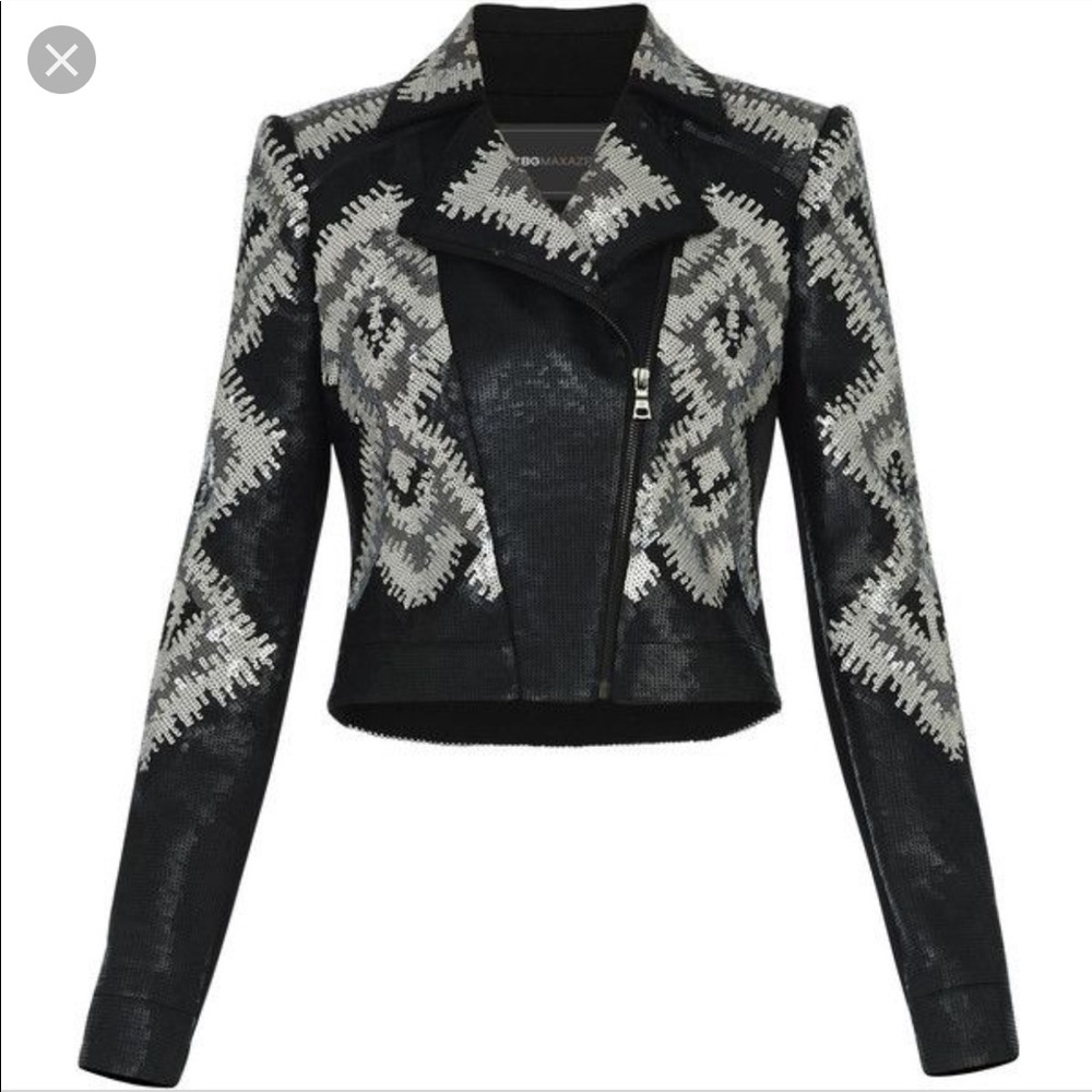 BCBG Abel Geometric Sequin Moto Jacket